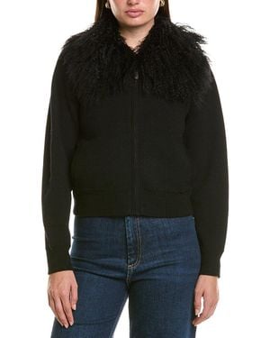 Hannah Rose Merino Wool Lamb Collar Bomber Jacket - Black