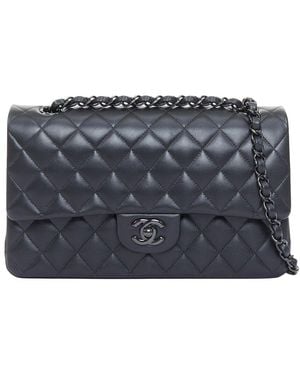 CHANEL Quilted Leather Classic Double Flap Shoulder Bag (Authentic Pre- Loved) - Grey