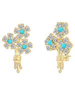 Gabi Rielle 14k Over Silver Cz Flower Studs - Blue