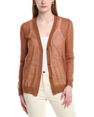 Lafayette 148 New York V-neck Button Front Wool-blend Cardigan - Brown