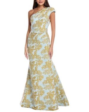 Rene Ruiz One-Shoulder Jacquard Gown - Green