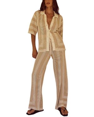 Homeyee 2Pc Shirt & Pant Set - Natural