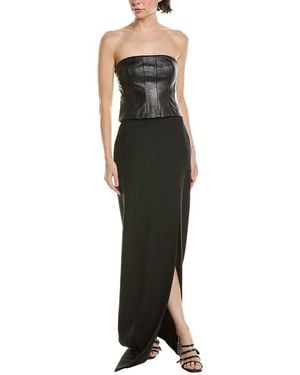 Cinq À Sept Adriana Leather-Trim Midi Dress - Black