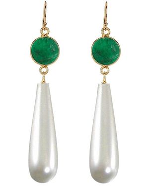 Liv Oliver 18K Plated 11.00 Ct. Tw. Emeralds (Treated) & 10 X 30Mm Pearl Earrings - Green