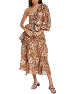 Ulla Johnson One-Shoulder Silk Midi Dress - Brown