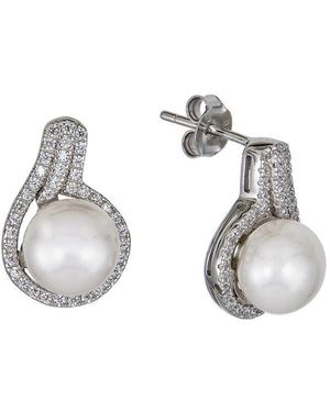 Belpearl Silver 7-8mm Pearl Cz Earrings - Metallic