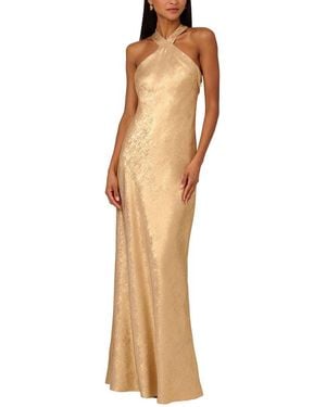 Adrianna Papell Foiled Woven Halter Gown - White