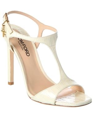 Tom Ford Croc-Embossed Patent Sandal - Natural