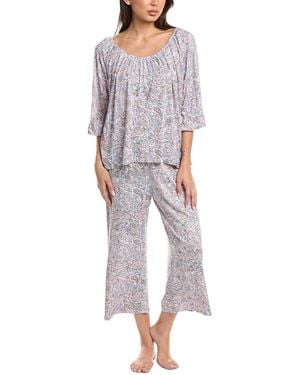 Ellen Tracy 2Pc Off-The-Shoulder Top & Wide Leg Pajama Set - Gray