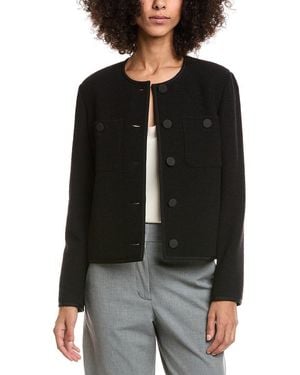 Lafayette 148 New York Crewneck Patch Pocket Wool-Blend Jacket - Black