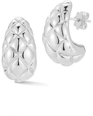 Sphera Milano Silver Hollow Quilted J Hoops - White