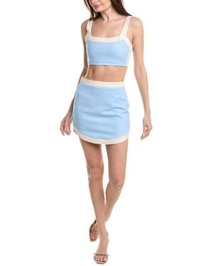 Avec Les Filles 2pc Colorblocked Linen-blend Top & Mini Skirt Set - Blue