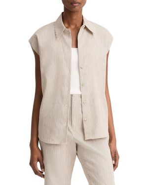 Vince Ticking Stripe Cap Sleeve Linen-blend Blouse - Natural