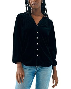 Faherty Stretch Silk-Blend Velvet Naomi Top - Blue