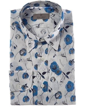 Canali Linen-Blend Dress Shirt - Blue