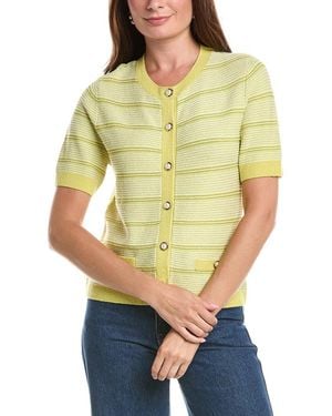 St. John Striped Wool-Blend Cardigan - Yellow