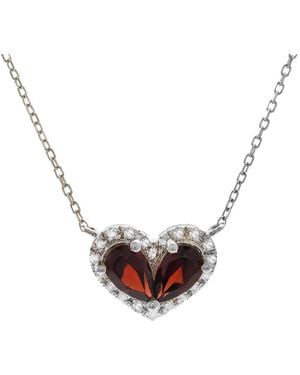 Gemstones Silver 0.68 Ct. Tw. Diamond & Garnet Heart Necklace - White