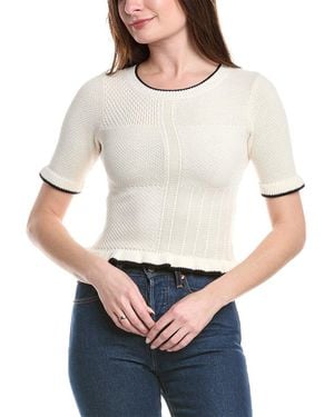 525 America Mixed Stitch Ruffle Pullover - White