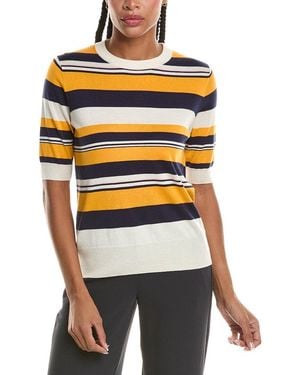 N.Peal Cashmere Superfine Stripe Silk & Cashmere-Blend T-Shirt - Orange