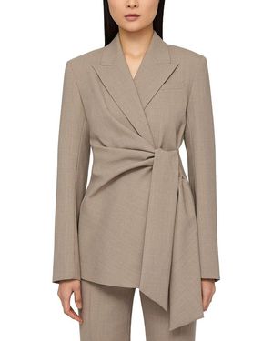 Lafayette 148 New York Plus Peak Lapel Side Tie Wool-Blend Blazer - Grey