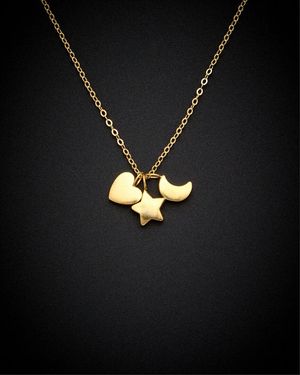 Italian Gold 14k Heart, Moon, & Star Charm Necklace - Black