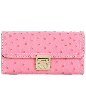Tiffany & Fred Paris Classic Ostrich-Embossed Leather Wallet - Pink