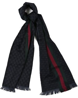 Gucci Wool Silk GG Monogram Web Verbier Fringe Scarf (authentic Pre-loved) - Black