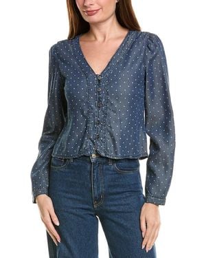 Vintage Havana Cropped Button Front Top - Blue