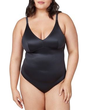 Spanx Shaping Satin Thong Bodysuit - Black