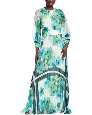Teri Jon Floral Pleated Gown - Green