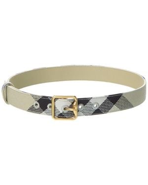 Burberry Check Canvas & Leather Belt - White
