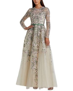 Mac Duggal Long Sleeve Embellished Gown - Natural