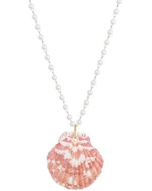 Adornia 14K Plated Shell Rosary Necklace - Pink