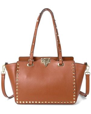 Tiffany & Fred Paris Studded Grained Leather Tote - Brown