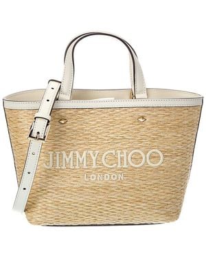 Jimmy Choo Marli Mini Lurex Raffia & Leather Tote - Natural