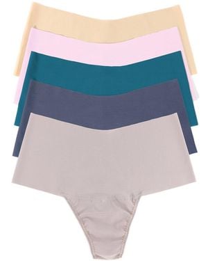 Hanky Panky Set Of 5 Breathe High-rise Thong - Blue