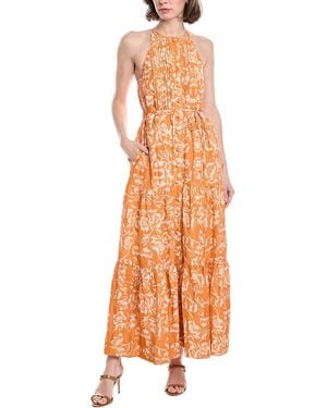Hermoza Hilde Linen-Blend Midi Dress - Orange