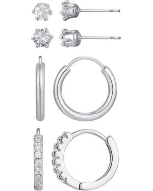 Adornia Plated Cz Hoop & Solitaire Stud Earrings Set - White