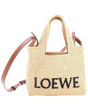 Loewe Paula's Ibiza Logo Convertible Tote Raffia Mini (authentic Pre-loved) - Metallic