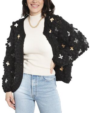 In Things Pom Pom Knitted Cross Cardigan - Black