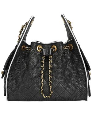 Tiffany & Fred Paris Woven Canvas Shoulder Bag - Black
