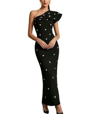 Dilireba One Shoulder Print Maxi Dress - Black
