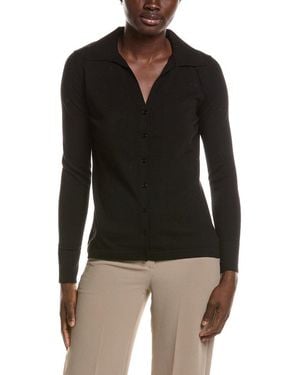 Lafayette 148 New York Petite Button Front Polo Silk-Blend Cardigan - Black