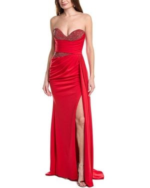 Jovani Pleated Crystal Gown - Red