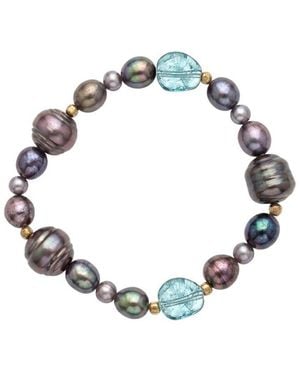 Liv Oliver 18K Plated 3.05 Ct. Tw. Aquamarine Quartz & 46307Mm Pearl Bracelet - Metallic