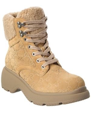 Gucci Gg Suede & Wool Bootie - Natural