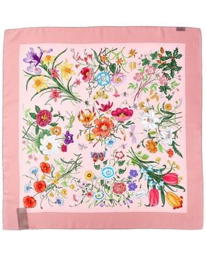 Gucci Printed Flora Silk Twill Carre - Pink