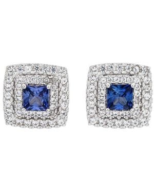 Suzy Levian Silver 0.02 Ct. Tw. Diamond & Gemstone Stud Earrings - Blue