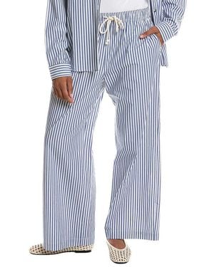 PERFECTWHITETEE Andi Stripe Poplin Wide Leg Pant - Blue