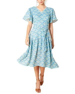 Hale Bob V-neck Linen Midi Dress - Blue